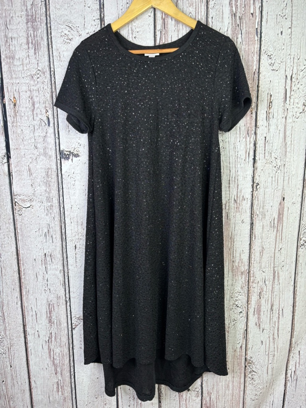 LuLaRoe Carly Dress Elegant Collection Small Black Sparkle Sequins Hi Lo Hemline